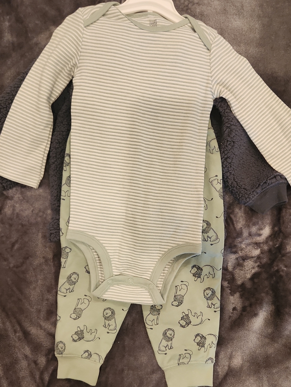 Carter's Light Green Striped Bodysuit with Lion Print Pants And Jacket